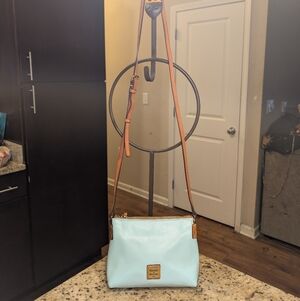 Dooney & Bourke Sky Blue and Tan Crossbody Leather Bag  EUC
